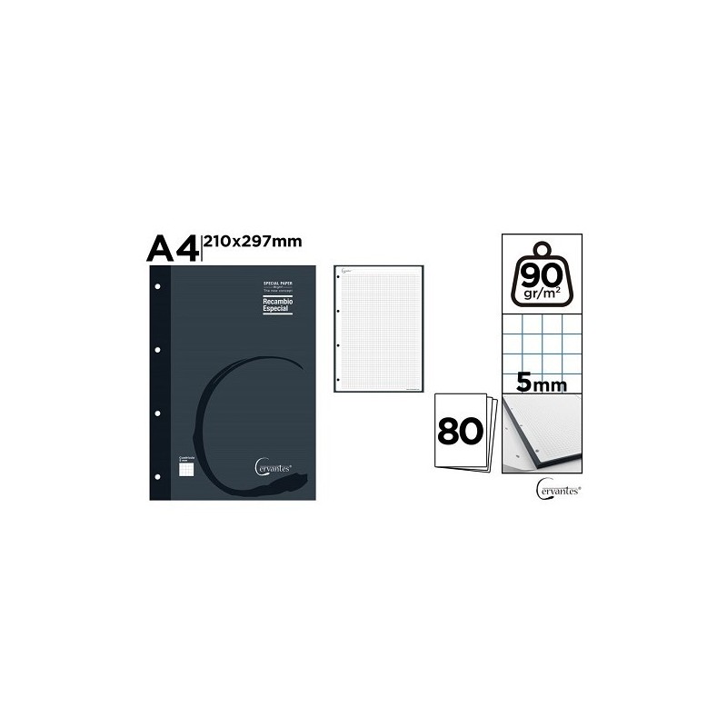 RECAMBIO A4 90GR/M2 80 HOJAS 4 TALADROS NEGRO