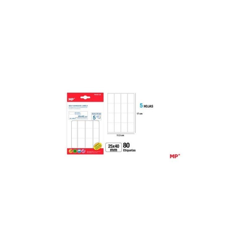 ETIQUETAS BLANCAS 25x40mm 80UDS 5 HOJAS