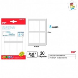 ETIQUETAS BLANCAS 34x67mm 30 uds 5 HOJAS