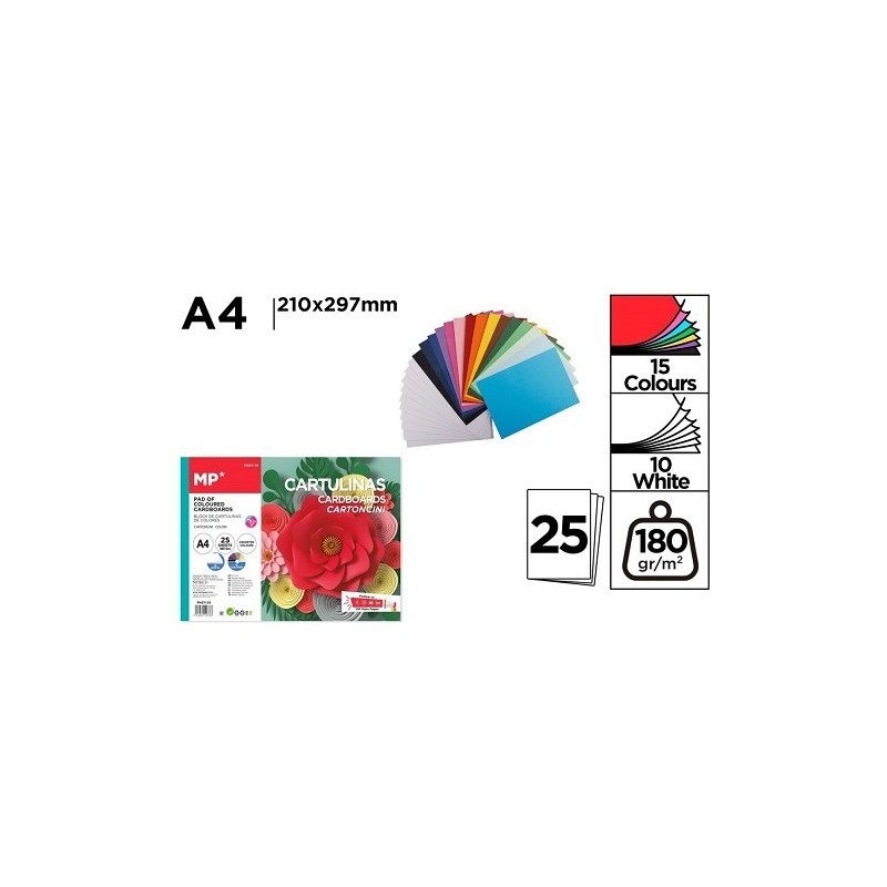 BLOC DE CARTULINA COLOR A4 25 HOJAS 180GR