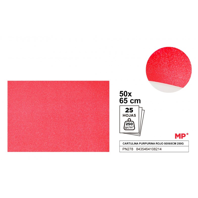 CARTULINA PURPURINA ROJO 50x70CM 250GR