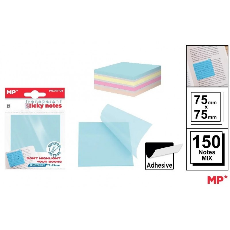 NOTA ADHESIVAS TRANSPARENTES 75x75 MM 150 HOJAS