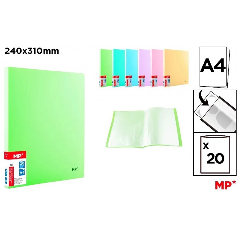 CARPETA 20 FUNDAS A4 TAPA PASTEL