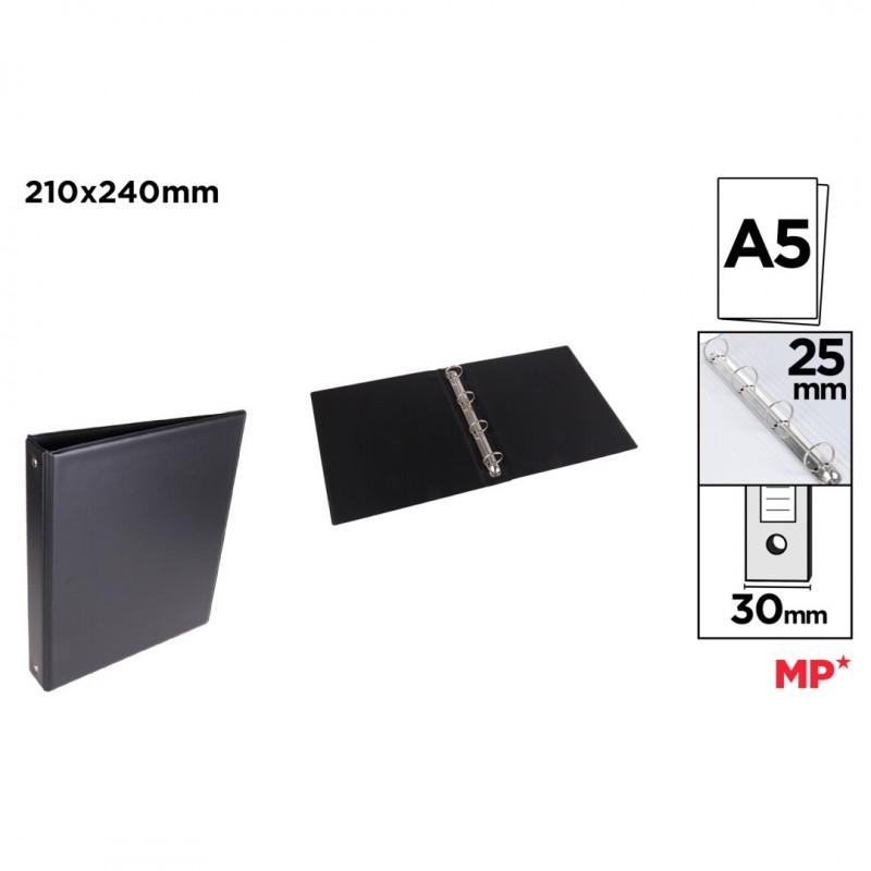 CARPETA PVC ALTA CALIDAD A5 4 ANILLAS 25MM NEGRA