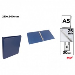 CARPETA PVC ALTA CALIDAD A5 4 ANILLAS 25MM AZUL OS