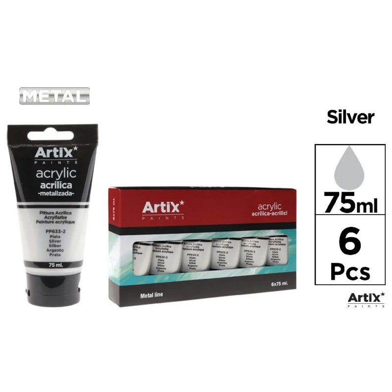 PINTURA ACRILICA TUBO 75ml PLATA METALIZADO