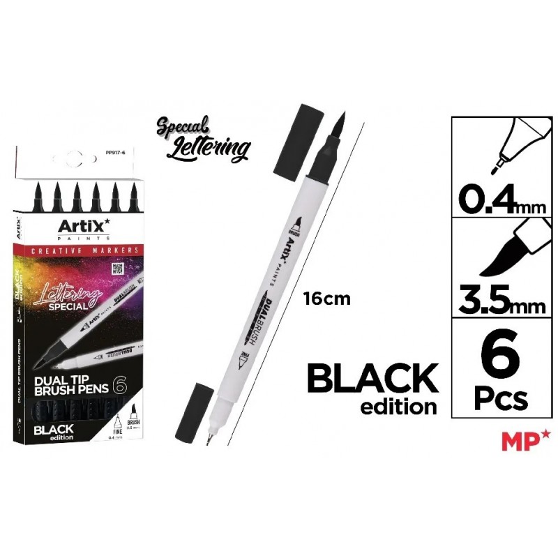 ROTULADOR DOBLE PUNTA PINCEL LETTERING NEGRO