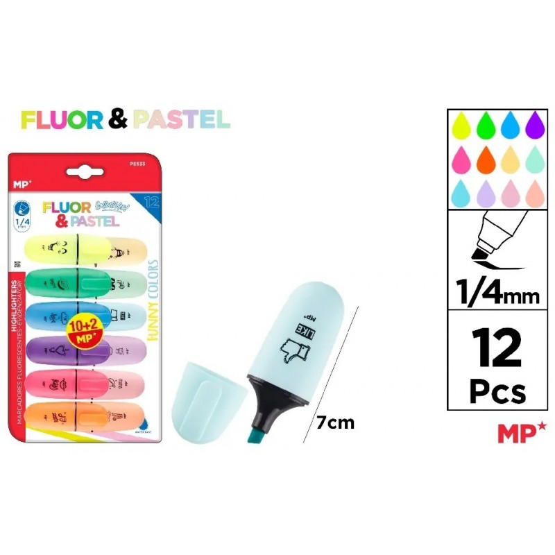 MARCADOR FLUORESCENTE Y PASTEL MINI 12 UDS