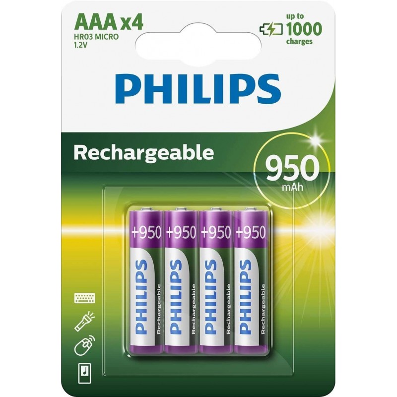 PILAS PHILIPS RECARGABLE R03BA4A70 AAA 950MAH PACK