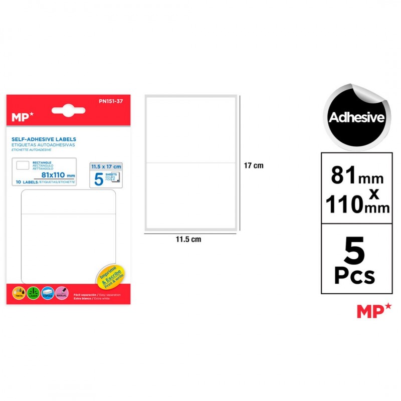 ETIQUETAS BLANCAS 81x110mm 10 uds 5 HOJAS