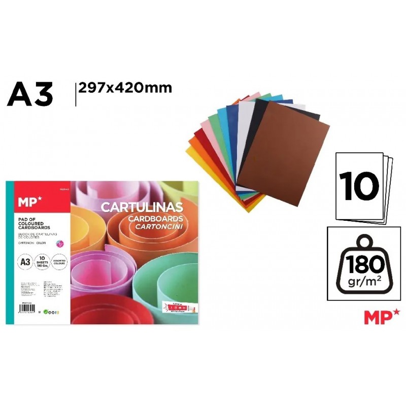 BLOC DE CARTULINA COLOR A3 10 HOJAS 180GR