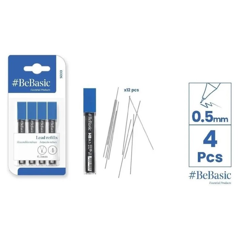 4 ESTUCHES DE MINAS DE 0.5 BEBASIC 60MM