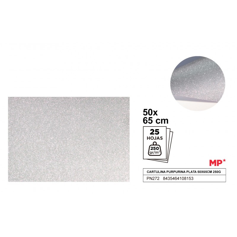CARTULINA PURPURINA PLATA 50x70CM 250GR