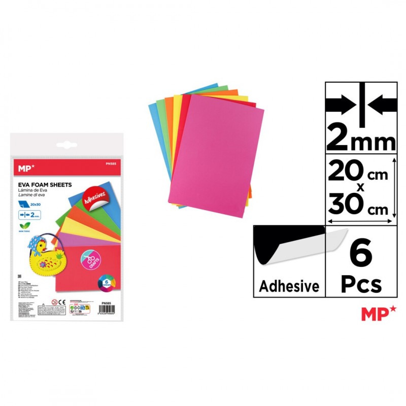 GOMA EVA CON ADHESIVO 6UDS 20x30 CM