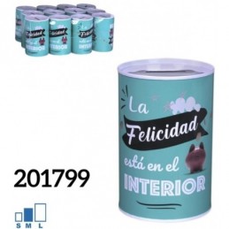 HUCHA METAL FELICIDAD 8x12.5CM