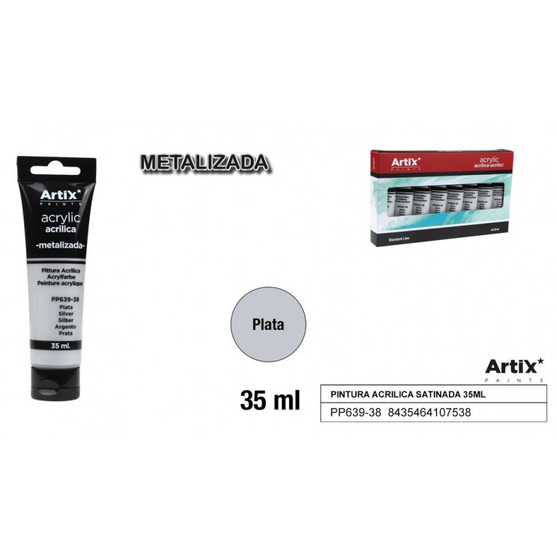PINTURA ACRILICA TUBO 35ml PLATA METALIZADO