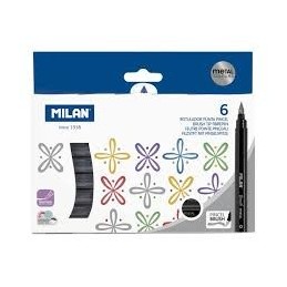 CAJA 6 ROTULADORES PUNTA PINCEL METAL