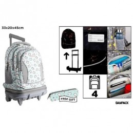 MOCHILA ESCOLAR CON CARRO Y RUEDAS GATITOS