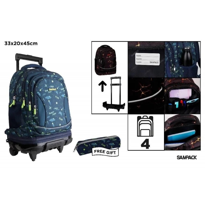 MOCHILA ESCOLAR CON CARRO Y RUEDAS GAME PLAY
