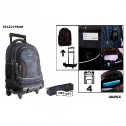 MOCHILA ESCOLAR CON CARRO Y RUEDAS NEGRA Y AZUL