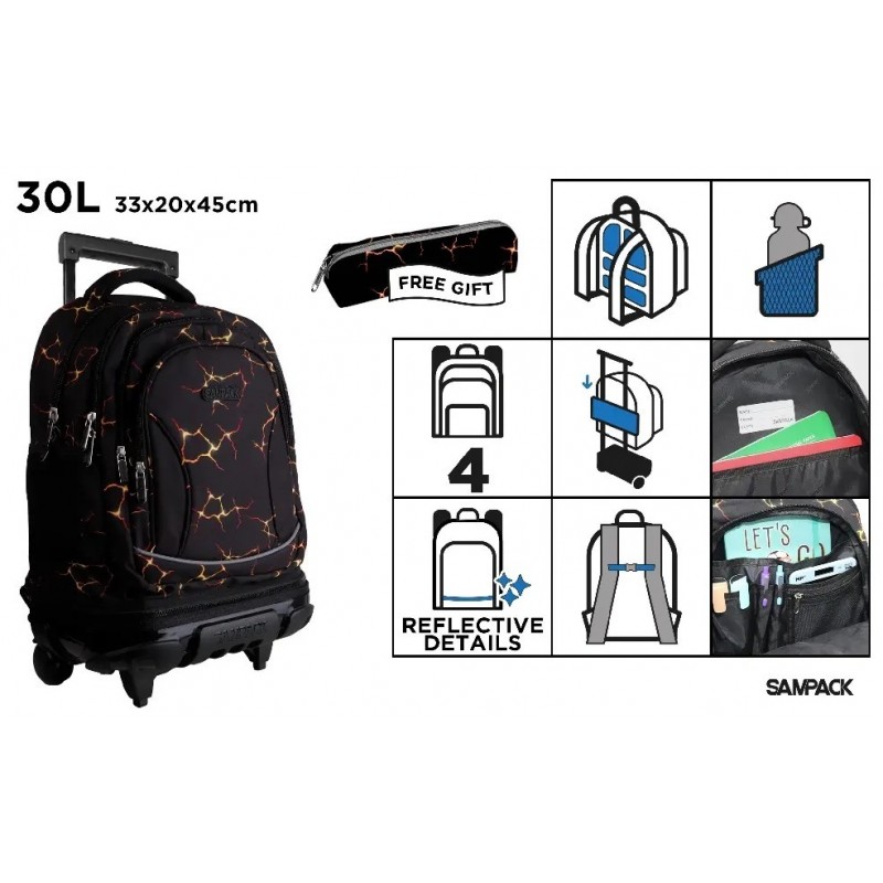 MOCHILA ESCOLAR CON CARRO Y RUEDAS RAYOS
