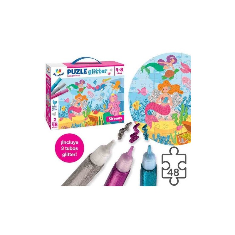 PUZZLE GLITTER SIRENAS 4-8 AÑOS PARA DECORAR
