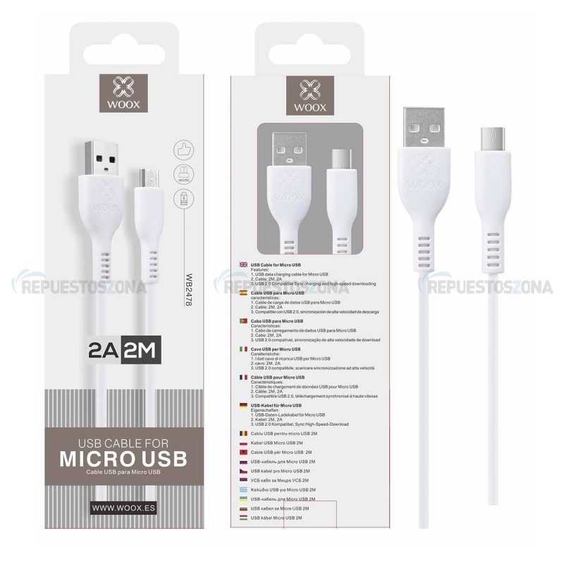 CABLE V8 BLANCO WB2478 MICRO USB 2MTS