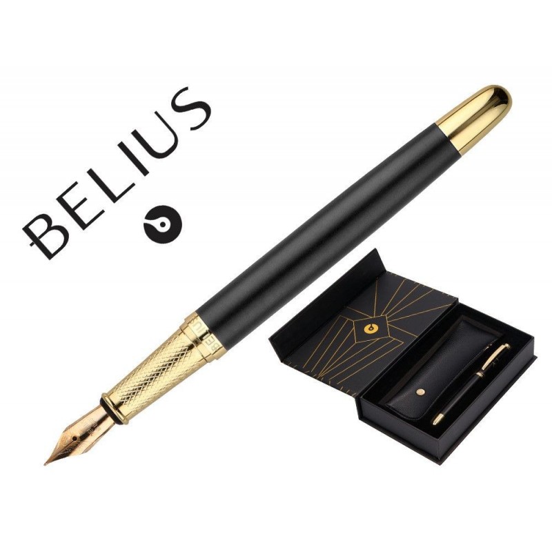PLUMA BELIUS PASIION DOR NEGRO Y DORADO TINTA AZUL