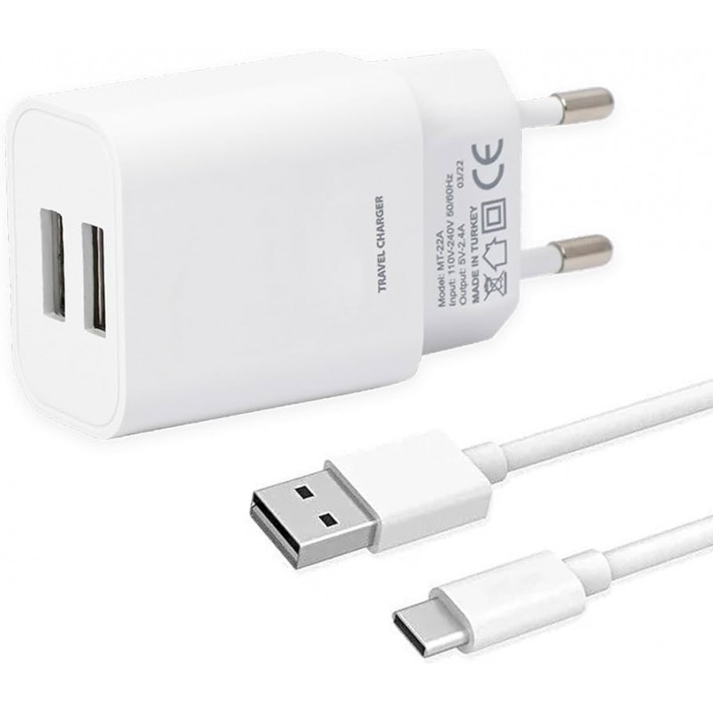 CARGADOR DE VIAJE CON CABLE MICRO USB 2 PUERTOS