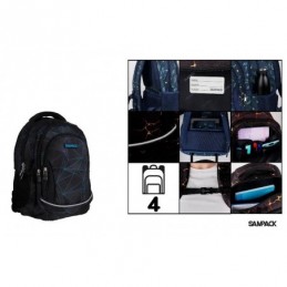 MOCHILA ESCOLAR SAMPACK NEGRA Y AZUL 4 CREMALLERAS