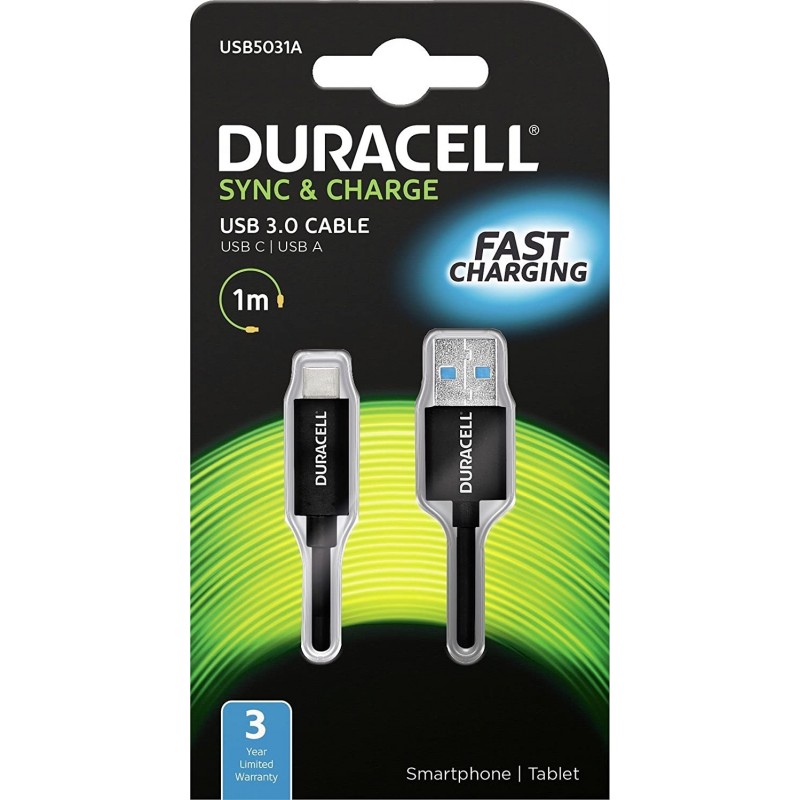 CABLE DURACELL USB5031W USB C NEGRO 1MTS