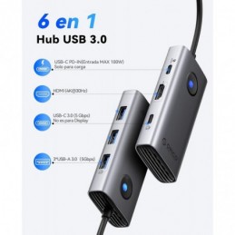 DOCKIN 6 IN 1 USB C 4 PUERTOS USB 3.0 HDMI 4K 100W