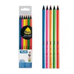 ESTUCHE 6 LAPICES FLUOR MADERA NEGRA