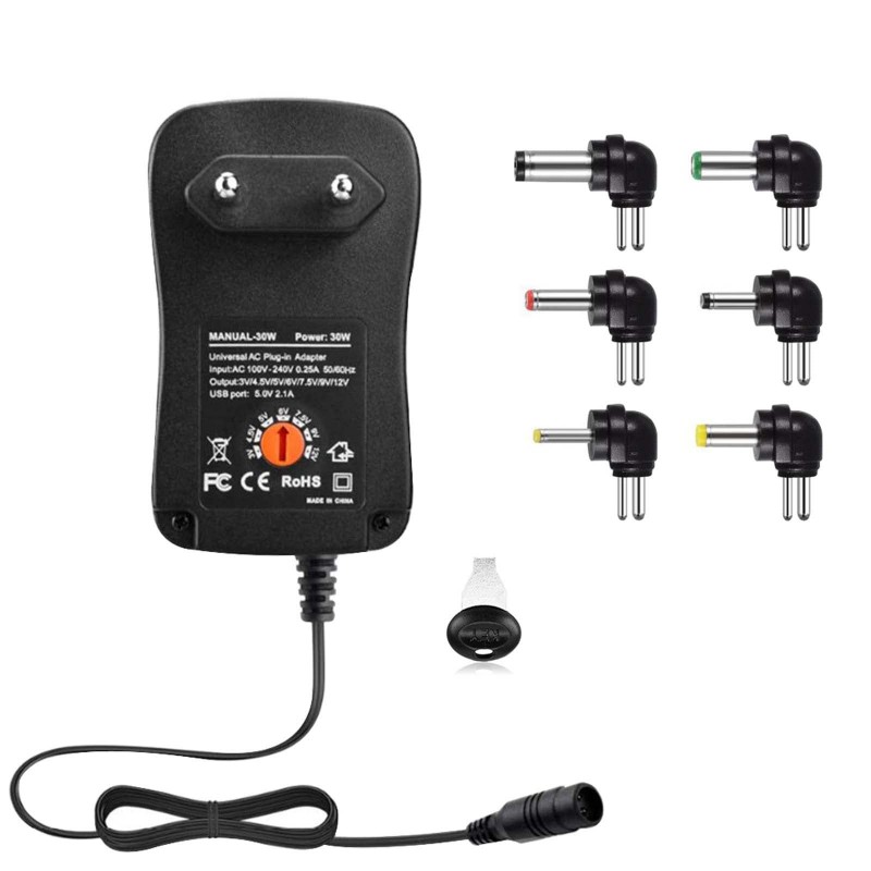 CARGADOR UNIVERSAL 3V/12V 30W CON 6 CONECTORES