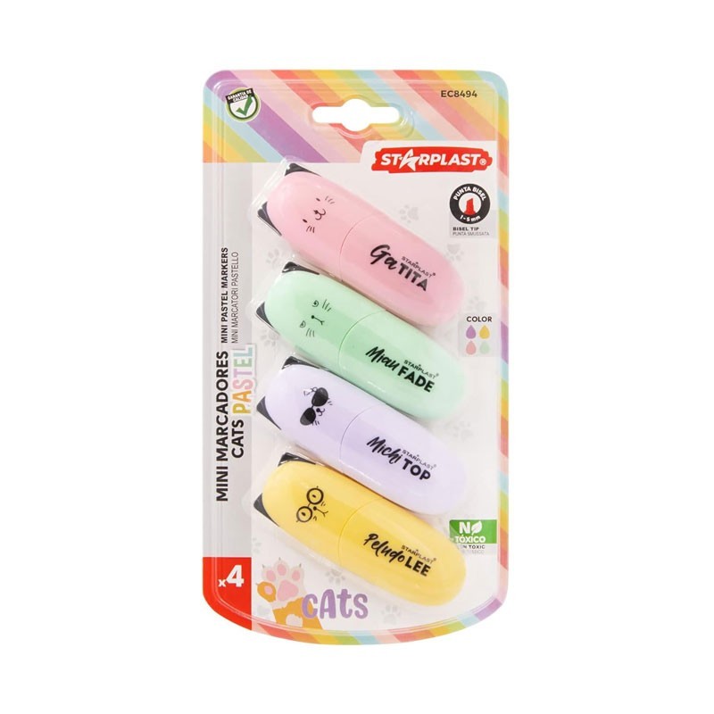 SET 4 MARCADORES PASTEL CATS