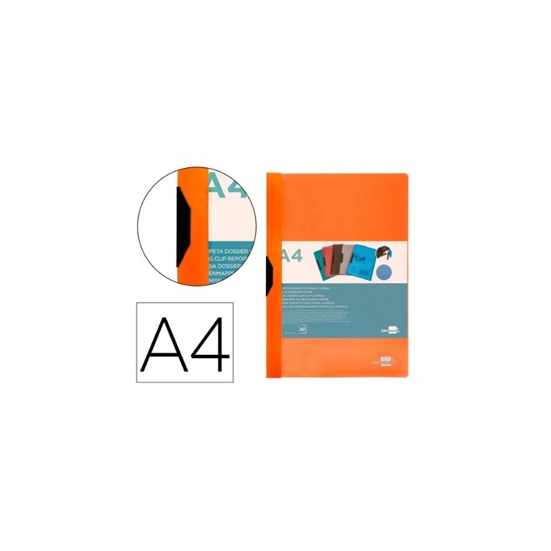 CARPETA DOSSIER PINZA LATERAL PP A4 NARANJA FLUOR