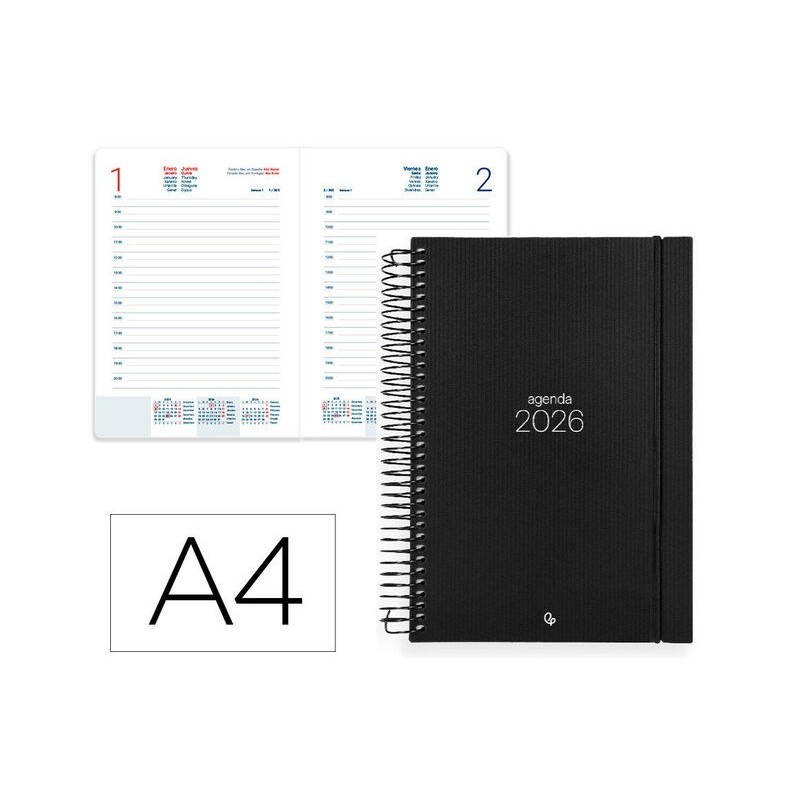 AGENDA ESPIRAL LIDERPAPEL OLBIA A4 2026 DP NEGRA