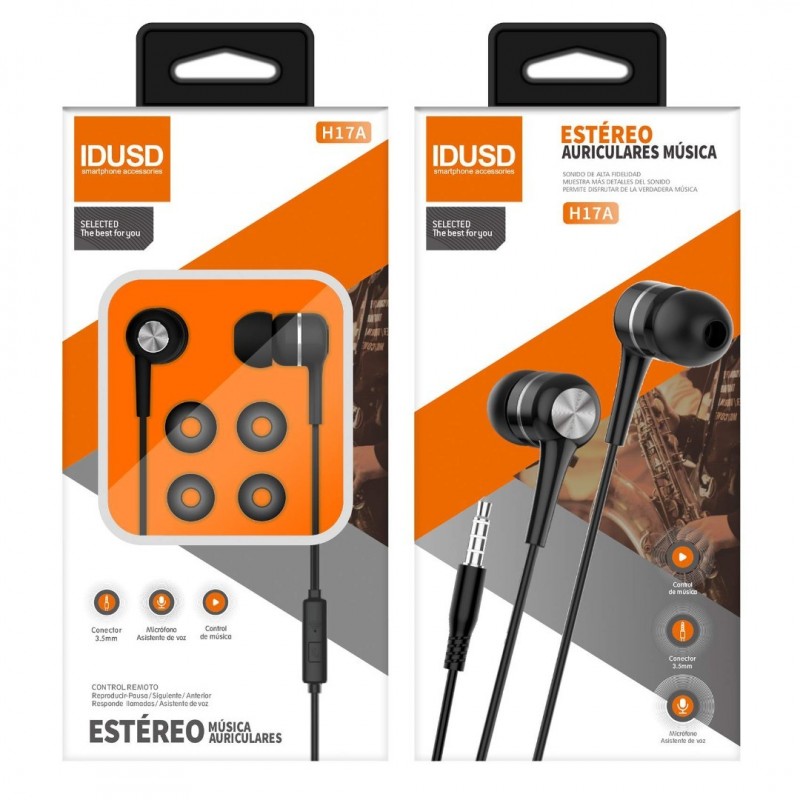 AURICULAR ESTEREO CON MICROFONO NEGRO IDUSO H17A