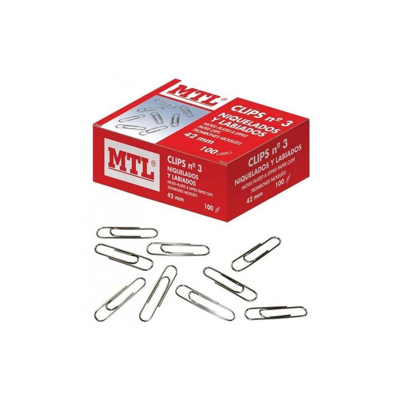 CLIPS LABIADOS NIQUELADOS NUMERO 3 42mm. 100 CLIPS