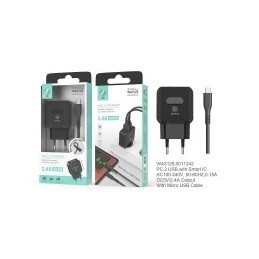 WOOX WA3125 CARGADOR CON CABLE 2 USB NEGRO 2.4AMP