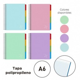 LIBRETA ANILLAS A6 120H 4SEP. PP PASTEL SURTIDO