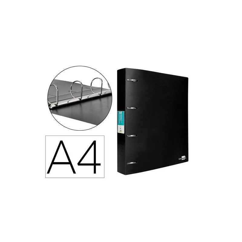 CARPETA LIDERPAPEL 4 ANILLAS 40MM NEGRO OPACO POLI