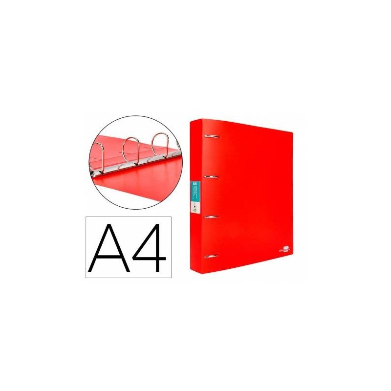 CARPETA LIDERPAPEL 4 ANILLAS 40MM ROJO TRANSLUCIDO