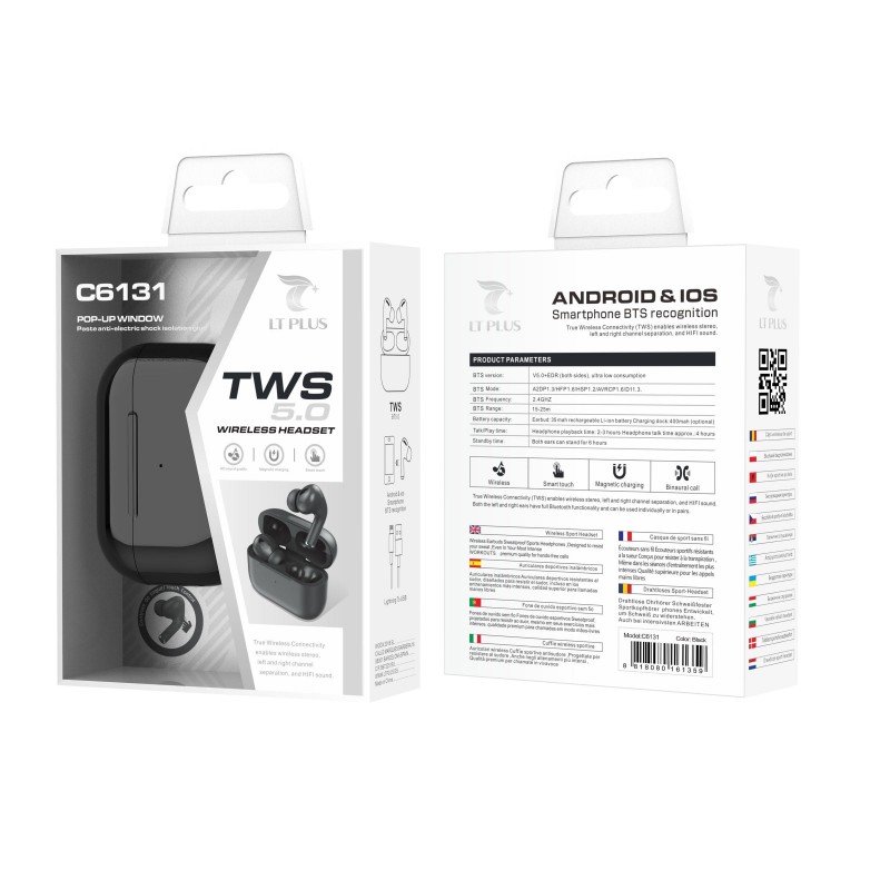 AURICULARES INALAMBRICOS TWS V.5.0 NEGRO