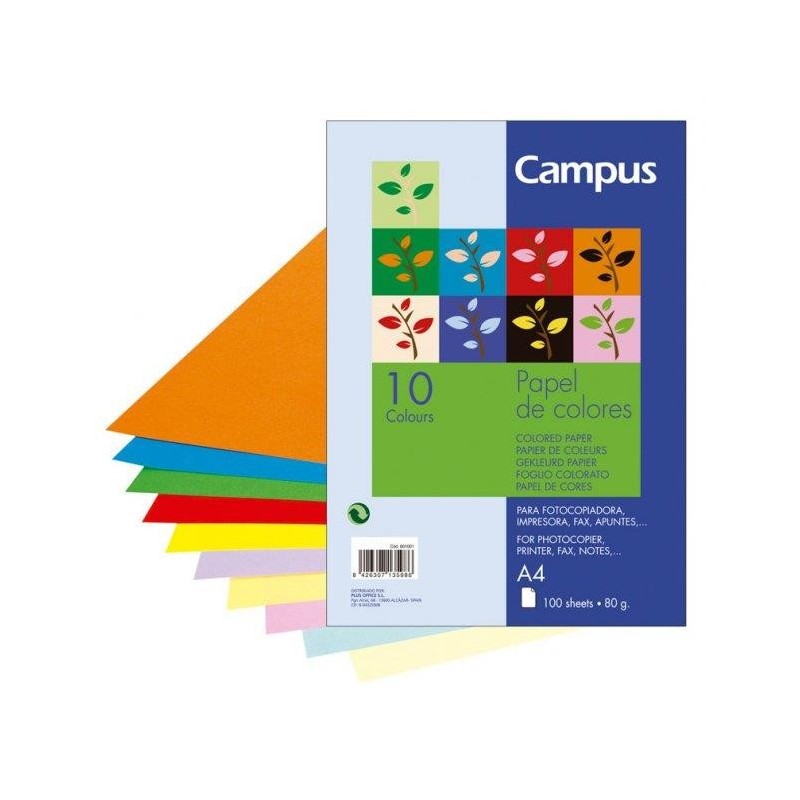 PAPEL CAMPUS A4 080GR 100H 10 COLORES