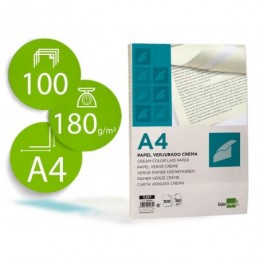 PEPEL VERJURADO LIDERPAPEL A4 180GR M2 CREMA 100 H