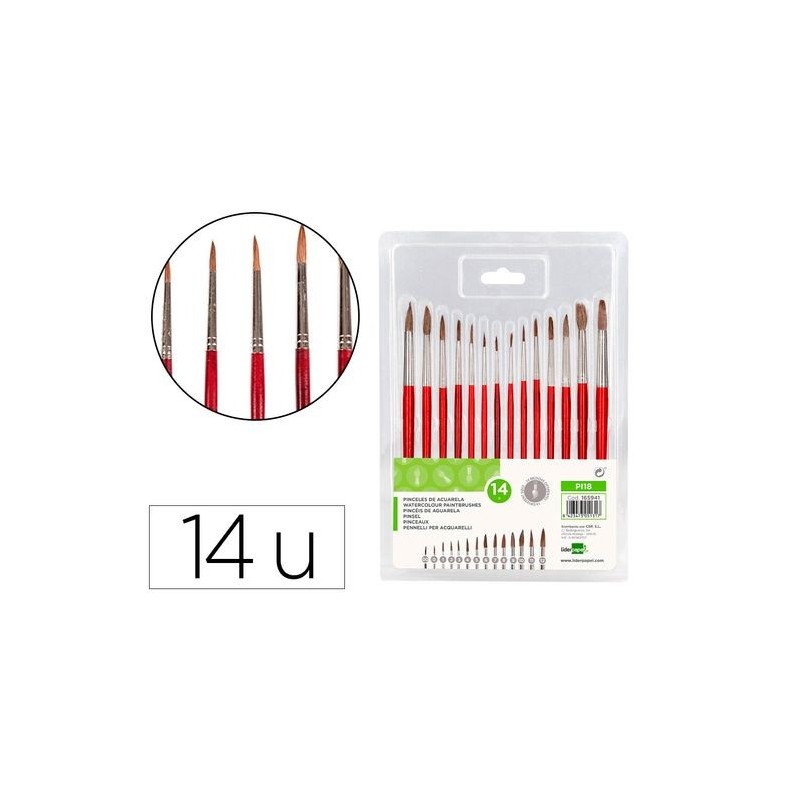 PINCELES ACUARELA ENGOMADO BLISTER 14 UDS
