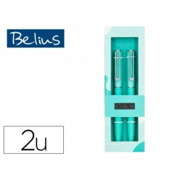 BOLIGRAFO BELIUS BARI 2 UDS CELESTE 1MM AZUL CAJA