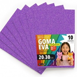 LAMINA GOMA EVA 20x30 VIOLETA EFECTO PURPURINA