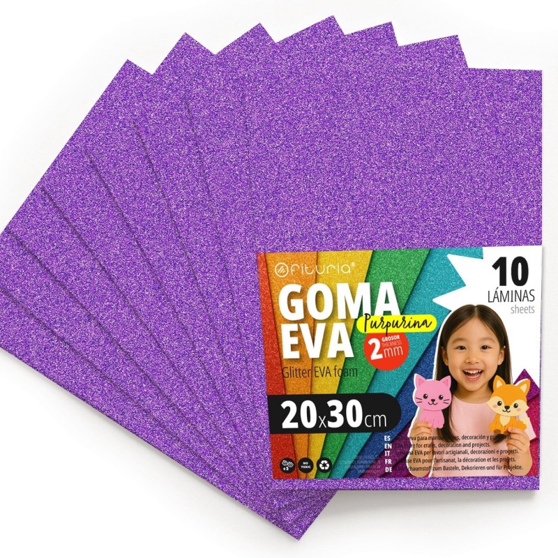 LAMINA GOMA EVA 20x30 VIOLETA EFECTO PURPURINA